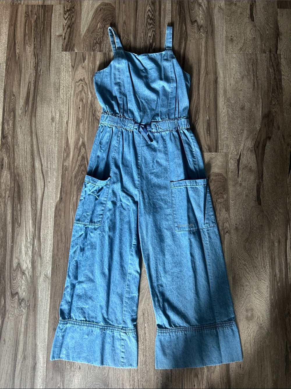 bebe Light Blue Wide-Leg Denim Jumpsuit